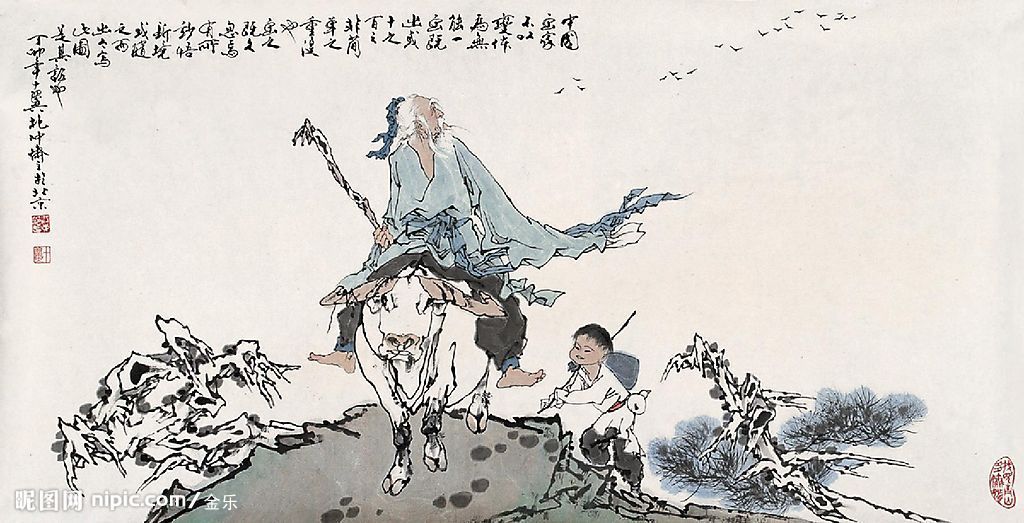Laozi reist auf einem Ochsen